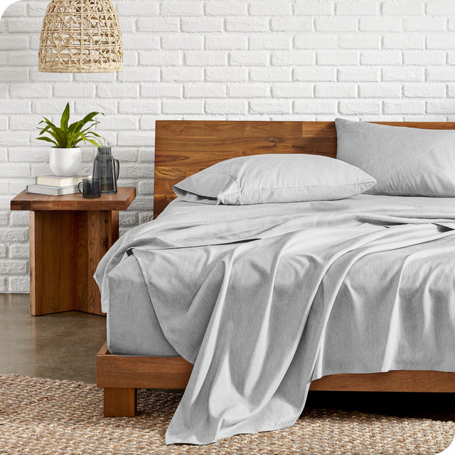 King Heathered Pewter 4 Piece Ultra-Soft Double Brushed Sheet Set by Bare Home