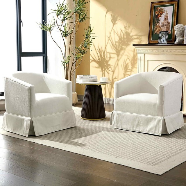 Arvasslia Swivel Barrel Chair Set of 2,Mid Century Modern Swivel Accent Chair for Living Room, Round Armchair Corner Chair for Bedroom, White