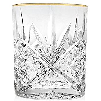 Godinger Dublin Set of 4 Gold Banded Double Old Fashions Glasses