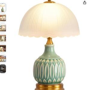Vintage Lamp for Living Room,15.7" High 9.8“Wide Modern Ceramic Table Lamps for Bedroom,Retro Bedside Nightstand Traditional Lamps, Classic Chinoiserie Green Lamp for Home Decor