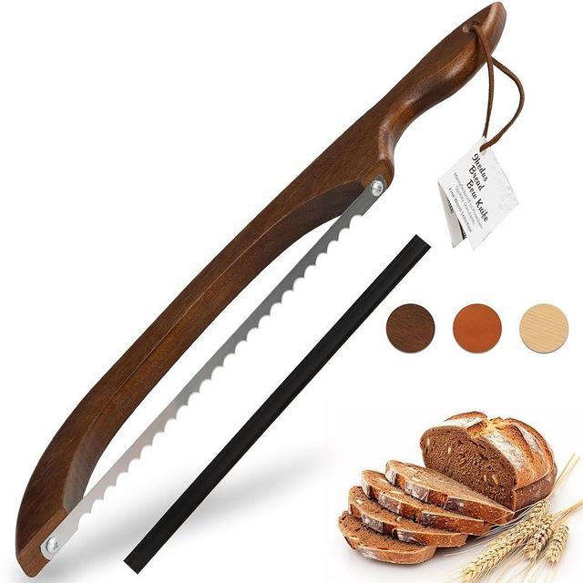 indirewash 16.5”Bread slicer for Homemade Bread, Serrated Bread Knife for homemade bread with Bow Design, Premium Bread Knife, Bread Slicer, Bread Cutter for Bagels, Baguettes, Dark Brown Color