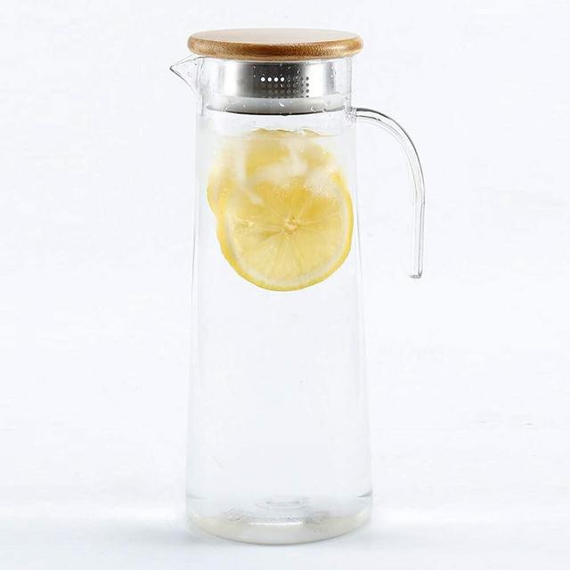 Acrylic Water Pitcher with Lid, 40 Oz Plastic Iced Tea Pitcher Water Jug Drink Pitcher Beverage Carafe for Juice Tea Coffee Milk(Bamboo Lid)