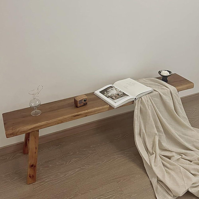 Farmhouse Indoor Wooden Living Room Dining Bench,indoor Natural Bench，Asian Wood Kitchen Entryway Bench With Armless Design And Short Height, Solid Wood Bench For Living Room, Hallway(31.5*10.2*17.7in