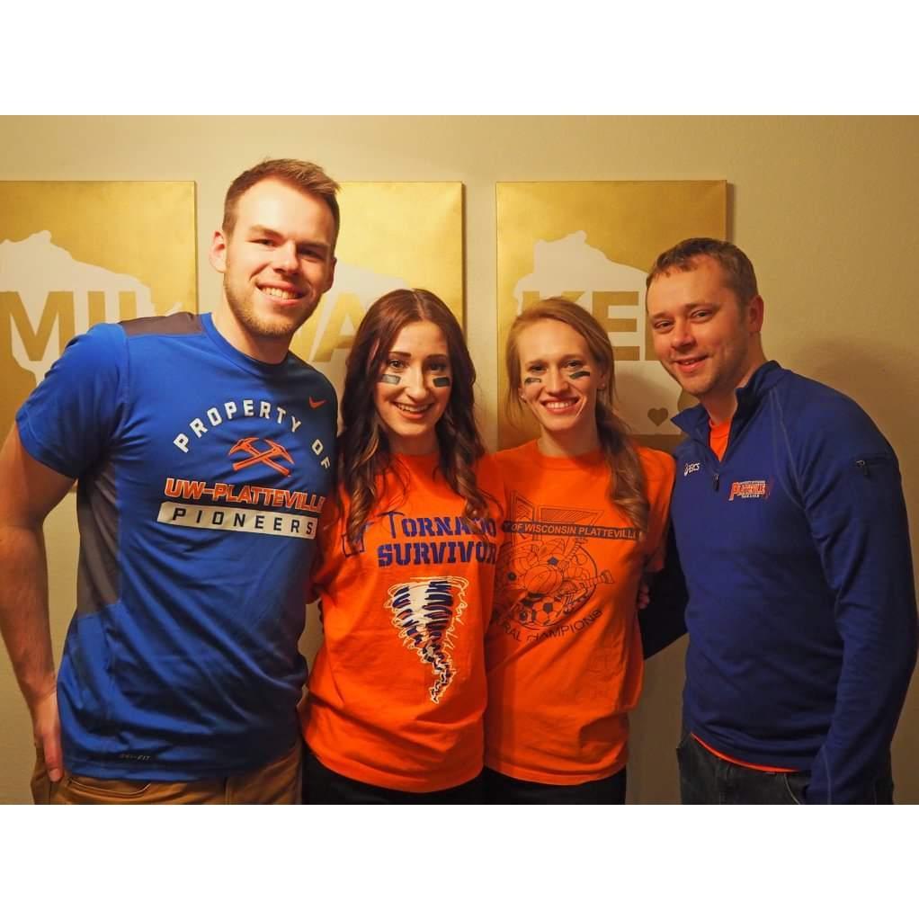 Representing Platteville for a "college" themed March Madness party with Andy and Sara!