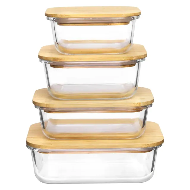 Vtopmart 4 Pack Glass Food Storage Containers with Bamboo Lids, for Microwave, Oven, Freezer and Dishwasher, BPA Free