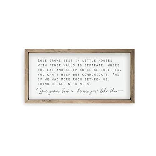 Love Grows Best in Little Houses Framed Wood Farmhouse Wall Sign 9x18