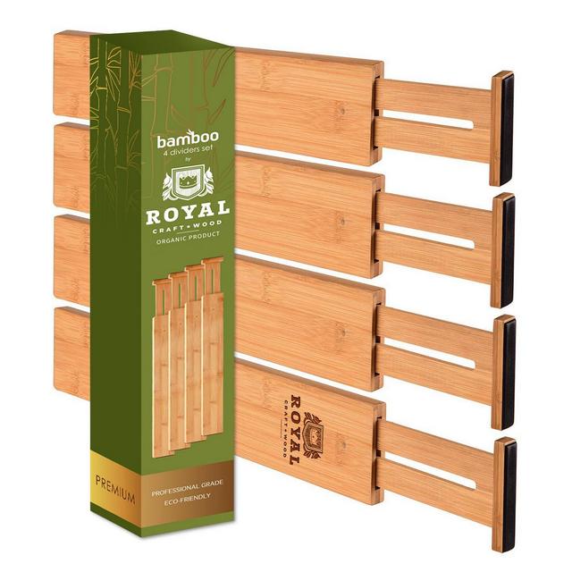 Royal Craft Wood Adjustable Drawer Dividers Organizers, Set of 4 Piece