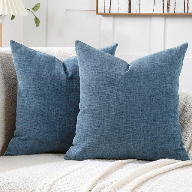 Jepeak 16x16 Inch Decorative Chenille Throw Pillow Covers, Pack of 2 Cozy Concise Pillow Cases Soft Farmhouse Modern Square Cushion Covers for Sofa Couch Bed Living Room Home Decor, Steelblue