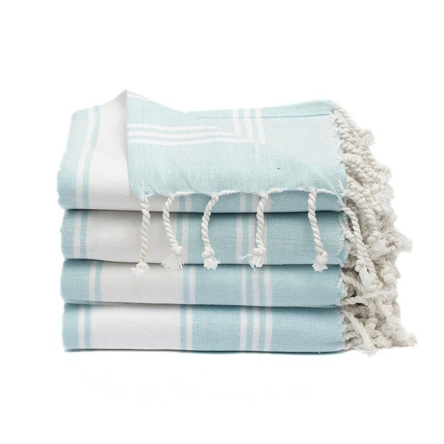 9Threads Cotton Turkish Beach Towel with Bag Towels Oversized 36"x72" Pool Absorbent Extra Large Quick Dry Sand Travel Towel (Aqua Blue, 4 Pack)
