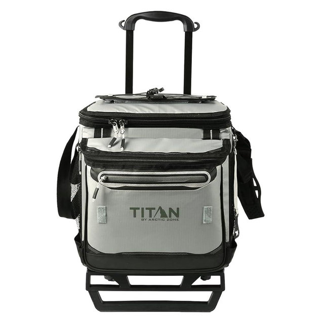 Titan Deep Freeze 60 (50+10) Can Wheeled Cooler - Collapsible Rolling Cooler with Wheels and All-Terrain Cart