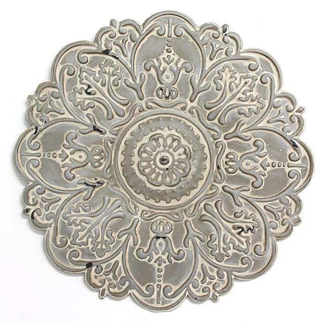 Stratton Home Décor S11565 Small Medallion Wall Décor, 13.00 W X 0.50 D X 13.00 H, Grey