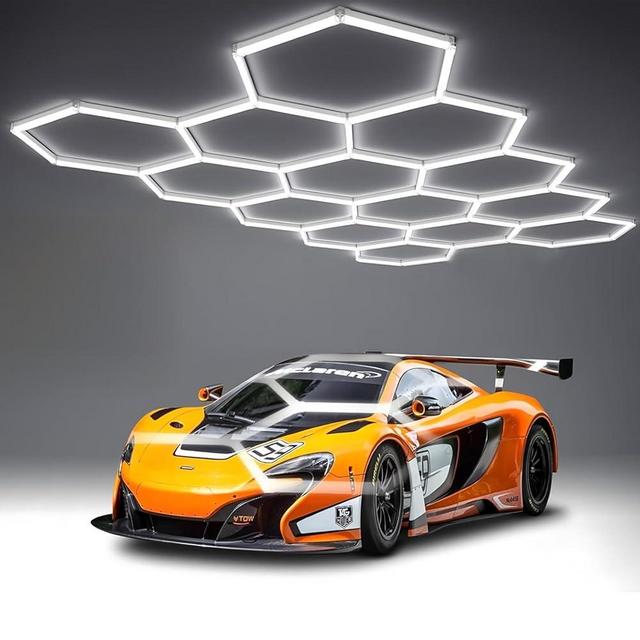 58Lights LED Hexagon Honeycomb Lights,14-Hex Honeycomb Lights 68800Lumens Hexagon DIY Super Bright Car Detailing Ceiling 688W LED Shop Light for Warehouse Workshop Gym Basement