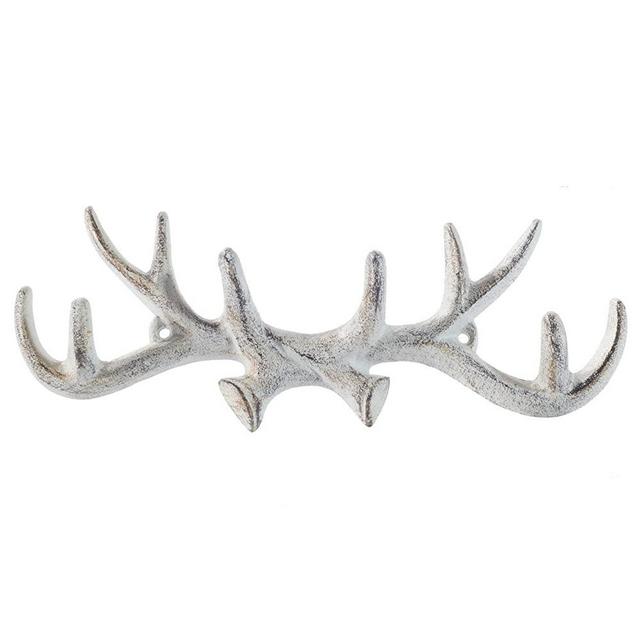 Comfify Vintage Cast Iron Deer Antlers Wall Hooks Antique Finish Metal Clothes Hanger Rack w/Hooks | Includes Screws and Anchors | in Antique White| (Antlers Hook CA-1507-25)