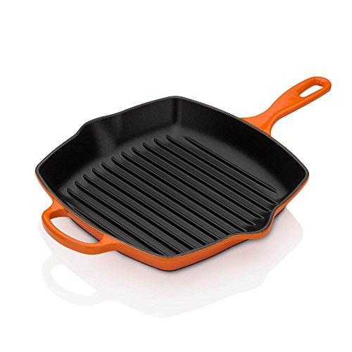 Le Creuset LS2021-262 Cast Iron 10 1/4" Signature Square Skillet Grill, Flame
