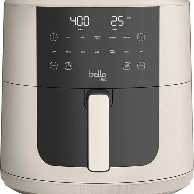 Bella-Pro SmartCrisp 8-Quart Air Fryer, Digital Touchscreen, Nonstick Ceramic Coating, 6 Cooking Presets, 1700W Power, Oil-Free Cooking, Family-Sized Capacity, Dishwasher-Safe, Oatmilk