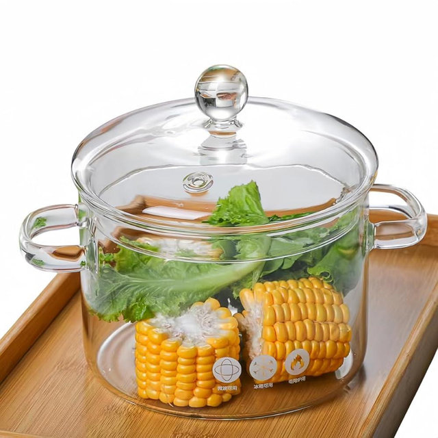 Glass Simmer Pot with Lid, Clear Glass Saucepan, Heat-Resistant Borosilicate Glass Stovetop Pot for Stove Potpourri, Saucepan Pot FIts for Cooking, Soup, Milk, Tea and Baby Food (1.5L/50OZ)