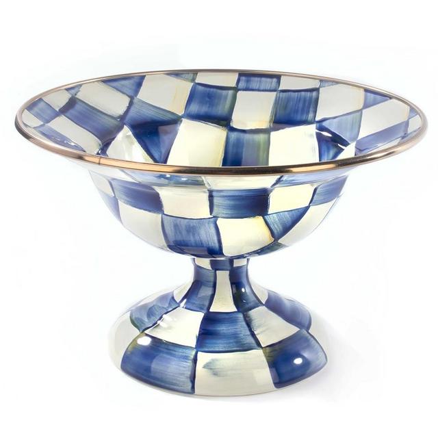 MACKENZIE-CHILDS Royal Check Enamel Compote, Small Enamel Fruit Bowl or Pedestal Candy Bowl, Decorative Serving Bowl