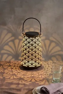 Perforated Foliage Solar Lantern, Brown