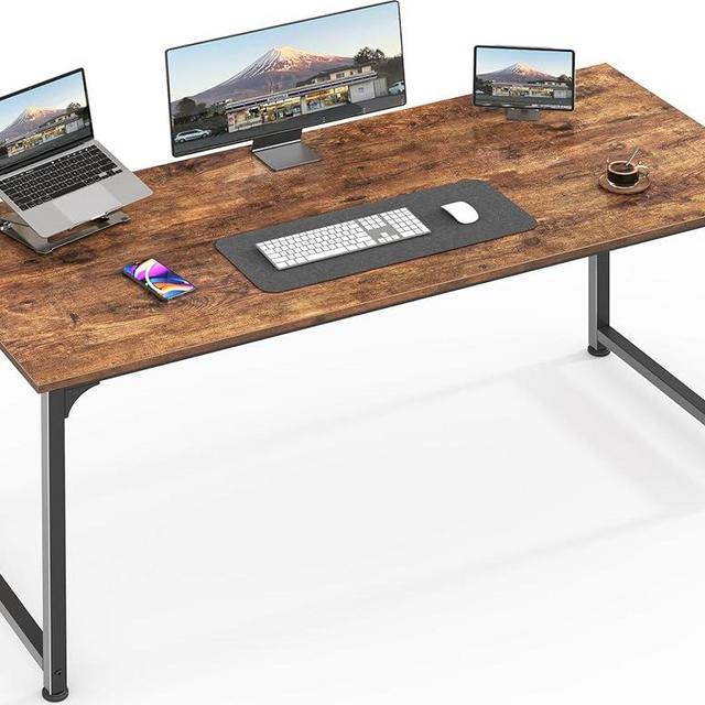 Huuger Computer Desk, 55 Inch Office Desk, Gaming Desk with Storage, Writing Desk Work Desk for Home Office, Study, Modern Simple Desk, Large Legroom, Metal Frame, Rustic Brown