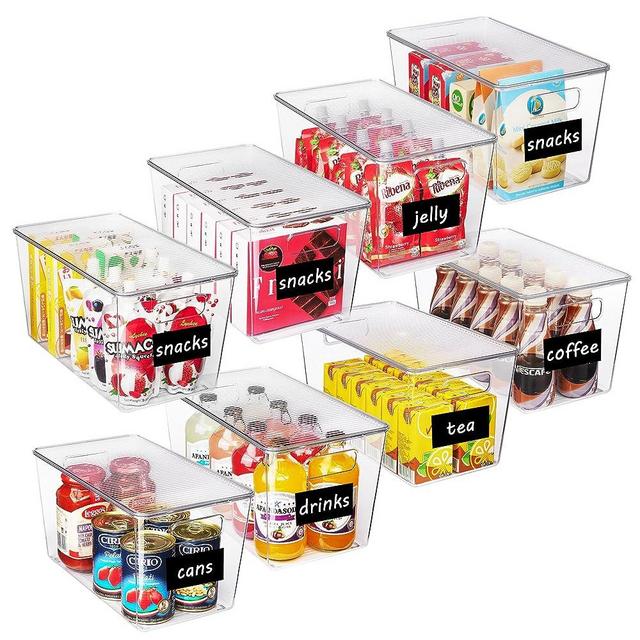 Vtopmart 8 Pack Large Clear Plastic Storage Bins with Lids, Stackable Containers with Handle for Pantry,Kitchen,Fridge,Cabinet,Bathroom,Under Sink Organizer,Includes Labels (XL)