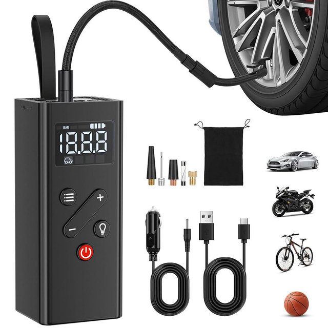 HUICCN Tire Inflator Portable Air Compressor, 150PSI Cordless Air Pump with Digital Pressure Gauge 12V Electric Mini Tire Pump for Car Tires Motorcycle Bicycle Bike Balls