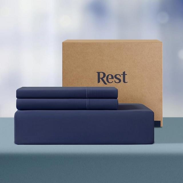 REST® Evercool®+ Starter Sheet Set, King, Blue, Breathable Bed Sheets for Hot Sleeper and Night Sweats, with Pillowcases, with Ionic+ Self-Cleaning Silver Yarn for Sensitive Skin, 3PCS No Flat Sheet