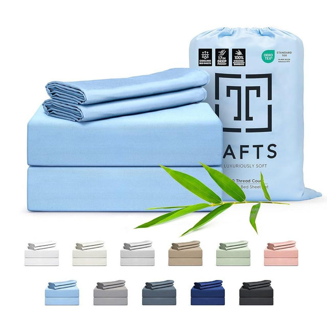 Tafts King Sheets Set, Pure 100% Viscose derived from Bamboo Bed Sheets Set, Luxuriously Soft, Silky, Cooling Sheets, Double Stitched, Lifetime Quality Promise (Sky Blue)