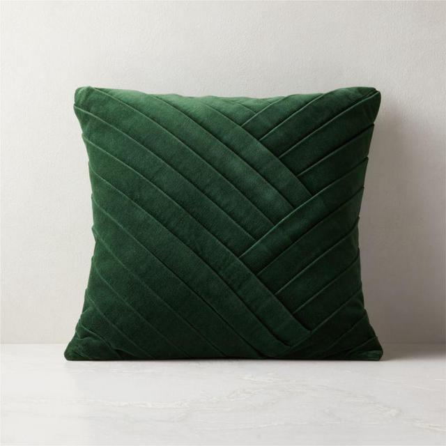 Leger Emerald Green Velvet Throw Pillow with Feather-Down Insert 18"