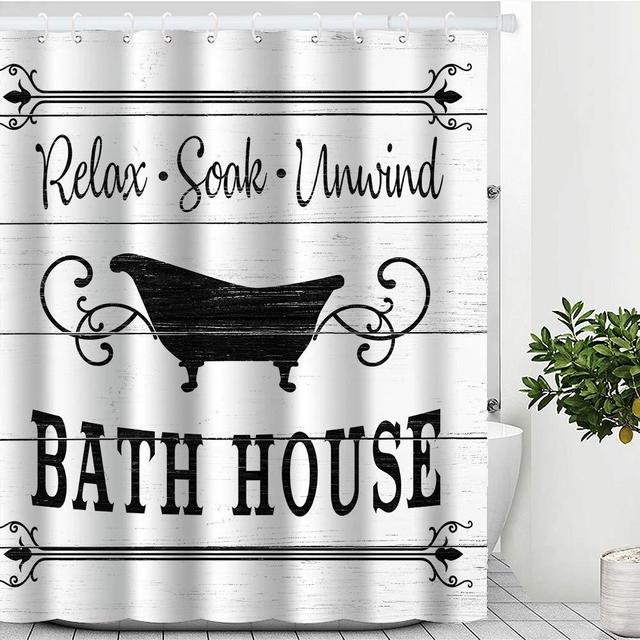Kercan Cute Farmhouse Bathroom Rules Fabric Shower Curtain Inspirational Quote Waterproof Bath Curtain Sets with 12 Hooks for Bathroom Decor (72X72 inch,White)