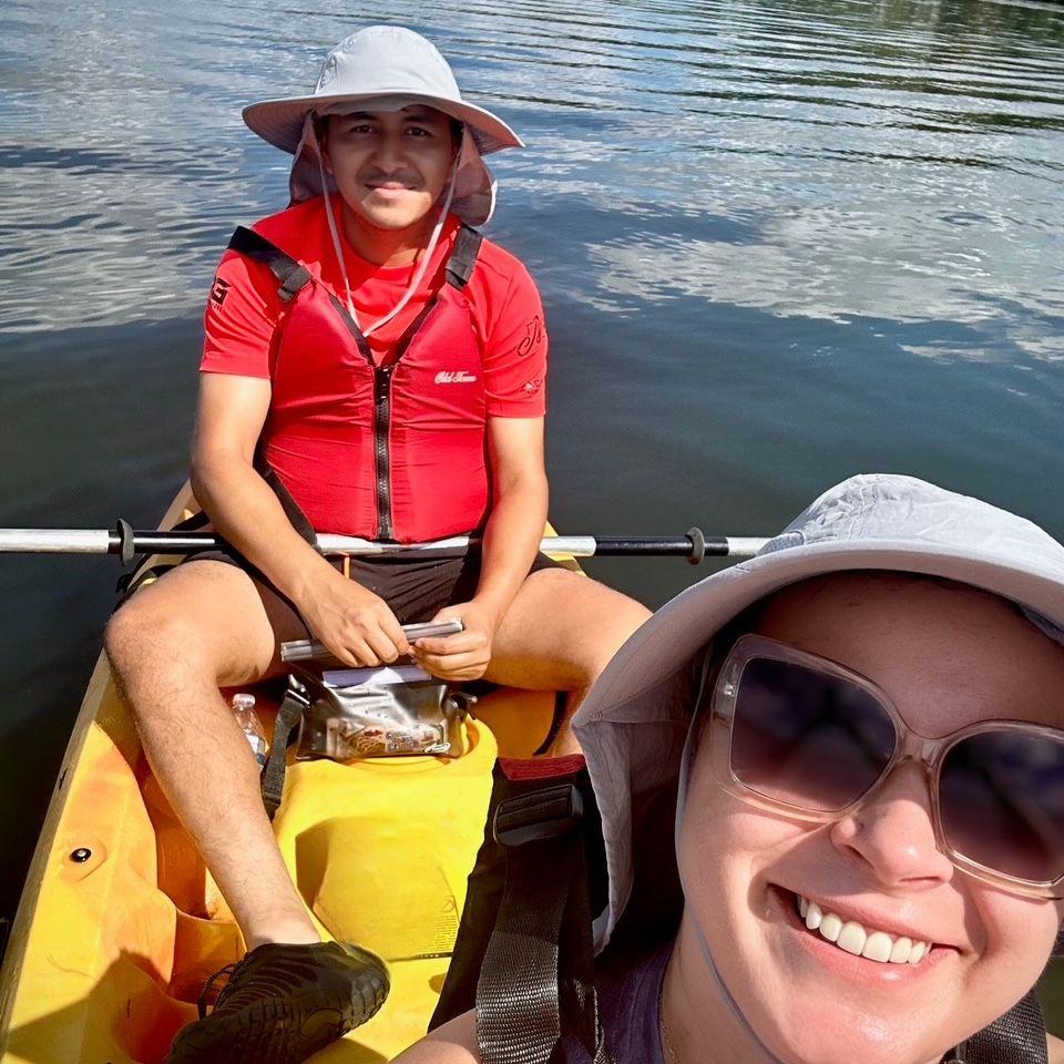 Soaking up some sun on our first kayak trip.