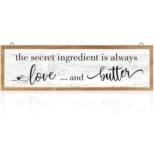 Jetec The Secret Ingredient Is Always Love and Butter Sign Funny Wood Kitchen Sign Funny Farmhouse Wall Decor Rustic Kitchen Wall Decoration, 15.7 x 4.7 Inch(Light Brown)