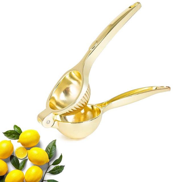 Agirlvct Lemon Squeezer Zinc,Easy Squeeze Heavy Duty Manual Lemon Juicer,Threaded Groove Fresh Lemon Juicer Hand Press Manual Press for Restaurant Kitchen Small Oranges Limes(Gold)