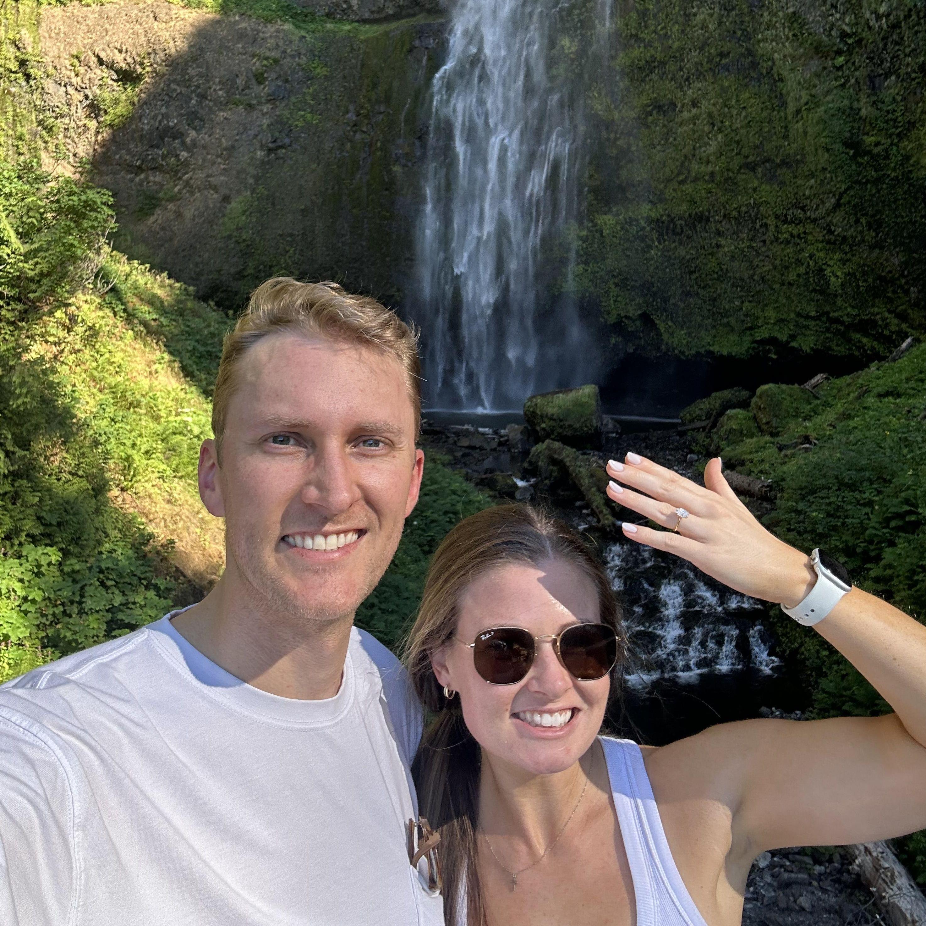 Engaged at Multnomah Falls in Oregon!