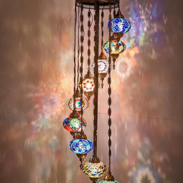 FREE 3 DAY Delivery for XMas 2018, 70" - 9 BIG Globes, Turkish Moroccan Mosaic Floor Lamp Light Bohemian Boho Tiffany Lamp