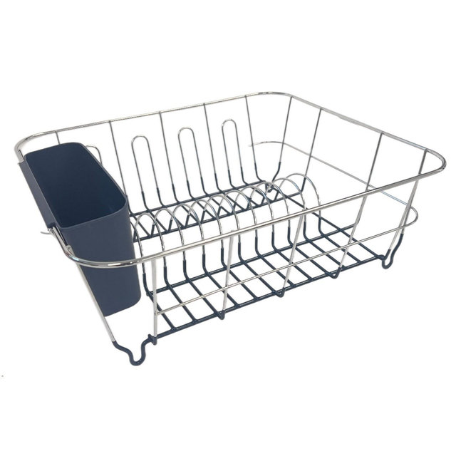 Chrome Plated Steel 2-Piece Small Dish Drainer - Navy Blue