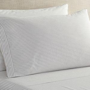 Queen Organic Shirting Stripe Sheet Set - Blue Opal