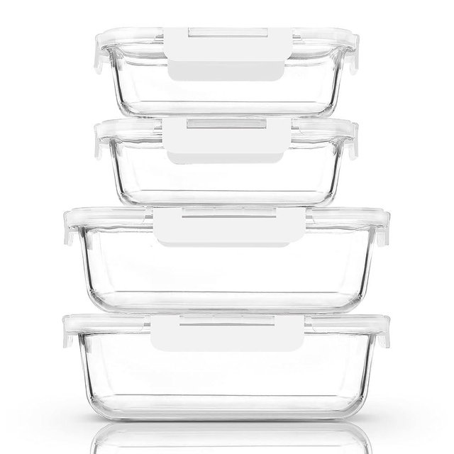 [80 oz & 36 oz]Extra Large Glass Food Storage/Baking Containers Set with Lids, 2 Pack 80 oz(10 cup)&2 Pack 36 oz (4.5 cup)Airtight Glass Container,Microwave,Oven,Freezer and Dishwasher, White