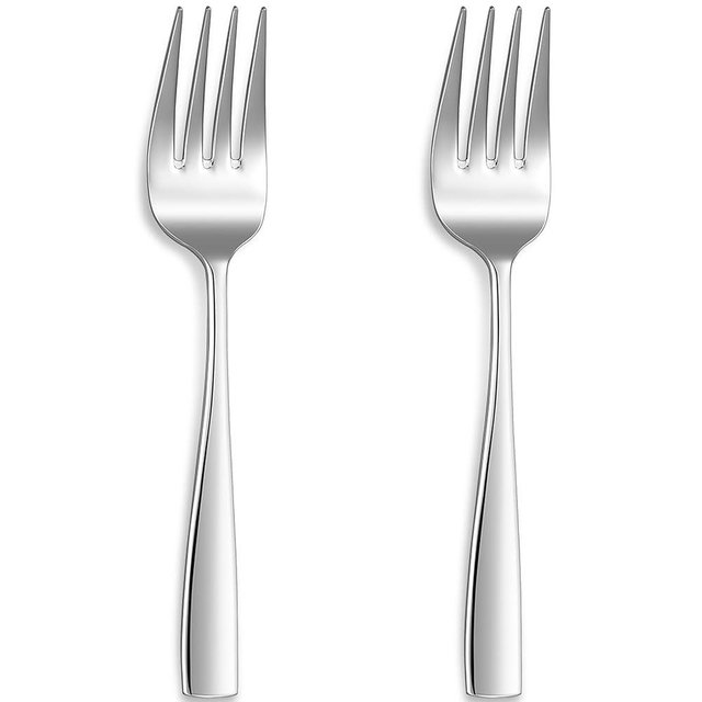 KEAWELL Premium Louis Serving Spoons, 18/10 Stainless Steel, Fine Spoon Set with Squared Edge, Dishwasher Safe, Silver Serving utensils (Serving Forks, Set of 2)