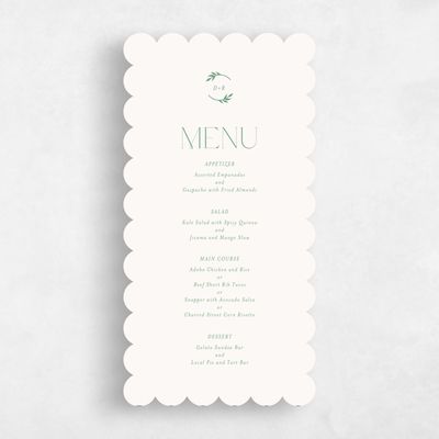 Green Scalloped Wedding Menu - Orvieto