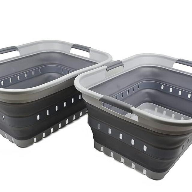 SAMMART 42L (11 gallon) Collapsible Plastic Laundry Basket - Foldable Pop Up Storage Container/Organizer - Portable Basket - Space Saving Hamper/Basket (Grey/Dark Grey (Set of 2))