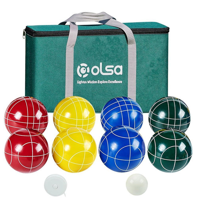 Olsa 90/100/107mm Bocce Balls Set Outdoor Games,Bocci Ball Yard Games Backyard Game Set with 8 Poly-Resin Balls, 1 White Pallino, Premium Carrying Bag, Outdoor Game for Adults Family