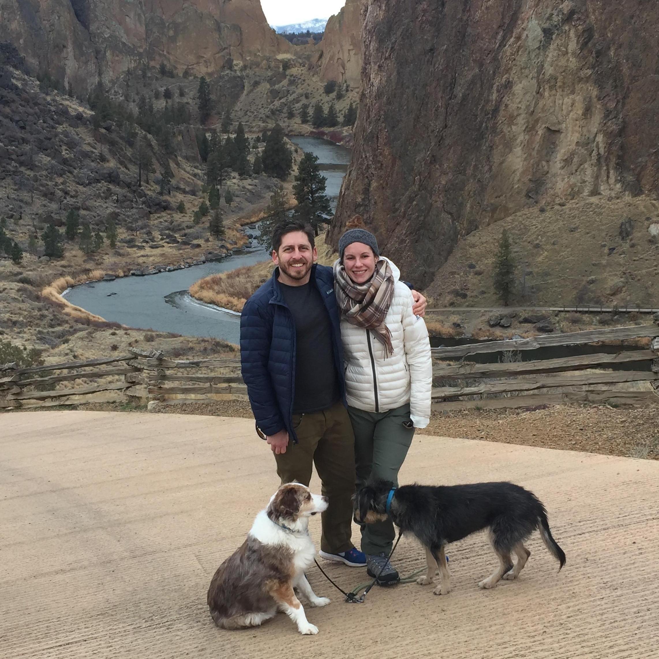 Smith Rock, OR with our furry friends who were clearly not interested in having their picture taken.