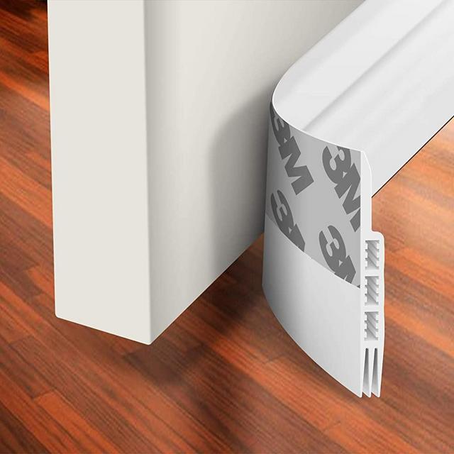 Holikme Door Draft Stopper Under Door Draft Blocker Insulator Door Sweep Weather Stripping Noise Stopper Strong Adhesive White 39" Length