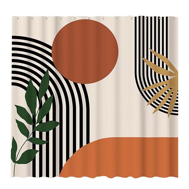 Allenjoy Mid Century Abstract Shower Curtain Set Boho Geometric Modern Minimalist Neutral Home Bathroom Bathtub Curtain Decoration Washable Durable Fabric with 12 Hooks 72x72 Inch