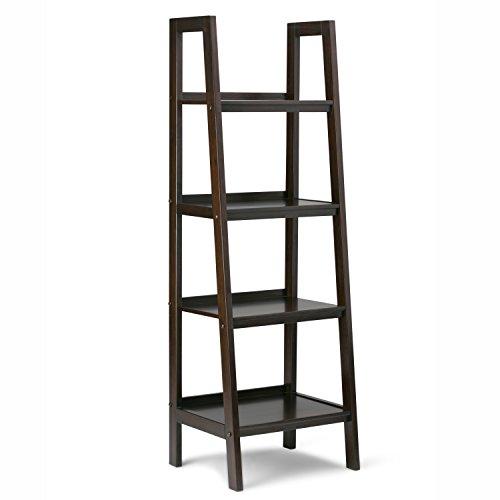 Simpli Home Sawhorse Solid Wood 72 inch x 24 inch Modern Industrial Ladder Shelf in Dark Chestnut Brown