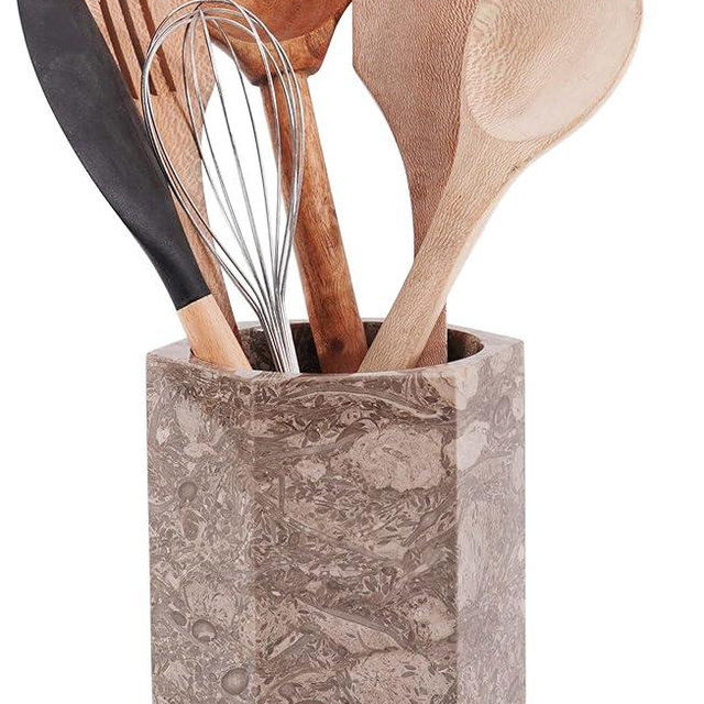 Radicaln Marble Utensil Holder 6.5" Inches Oceanic Handmade Spatula Set for Kitchen Counter, Ideal Cooking Utensils Jar & Kitchens Essentials Organizer, Utensil Caddy & Spoon Holder