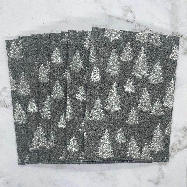 6 pack 14x14 cotton single ply fabric napkins cotton napkins Grey Christmas tree napkins 18x18 napkins winter woodland evergreen pine