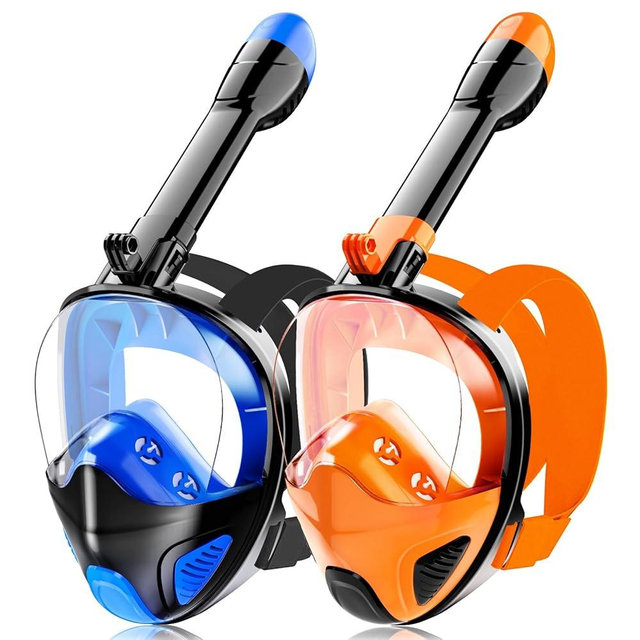 Full Face Snorkel Mask for Adults Teen, Snorkeling Gear with Detachable Camera Mount,Panoramic 180° View, Anti-Fog Anti-Leak Snorkling Set for Man and Women