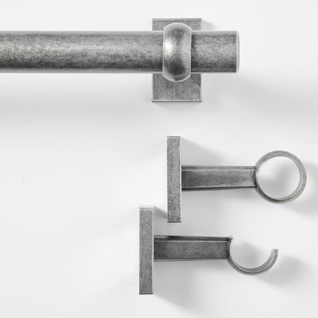 Standard Curtain Rod & Wall Bracket, Cast Iron Pewter, 60" - 108", 1.25" Diam.