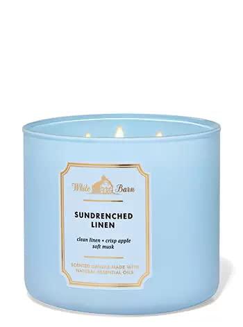 Bath & Body Works, White Barn 3-Wick Candle w/Essential Oils - 14.5 oz - New Core Scents! (Sundrenched Linen)